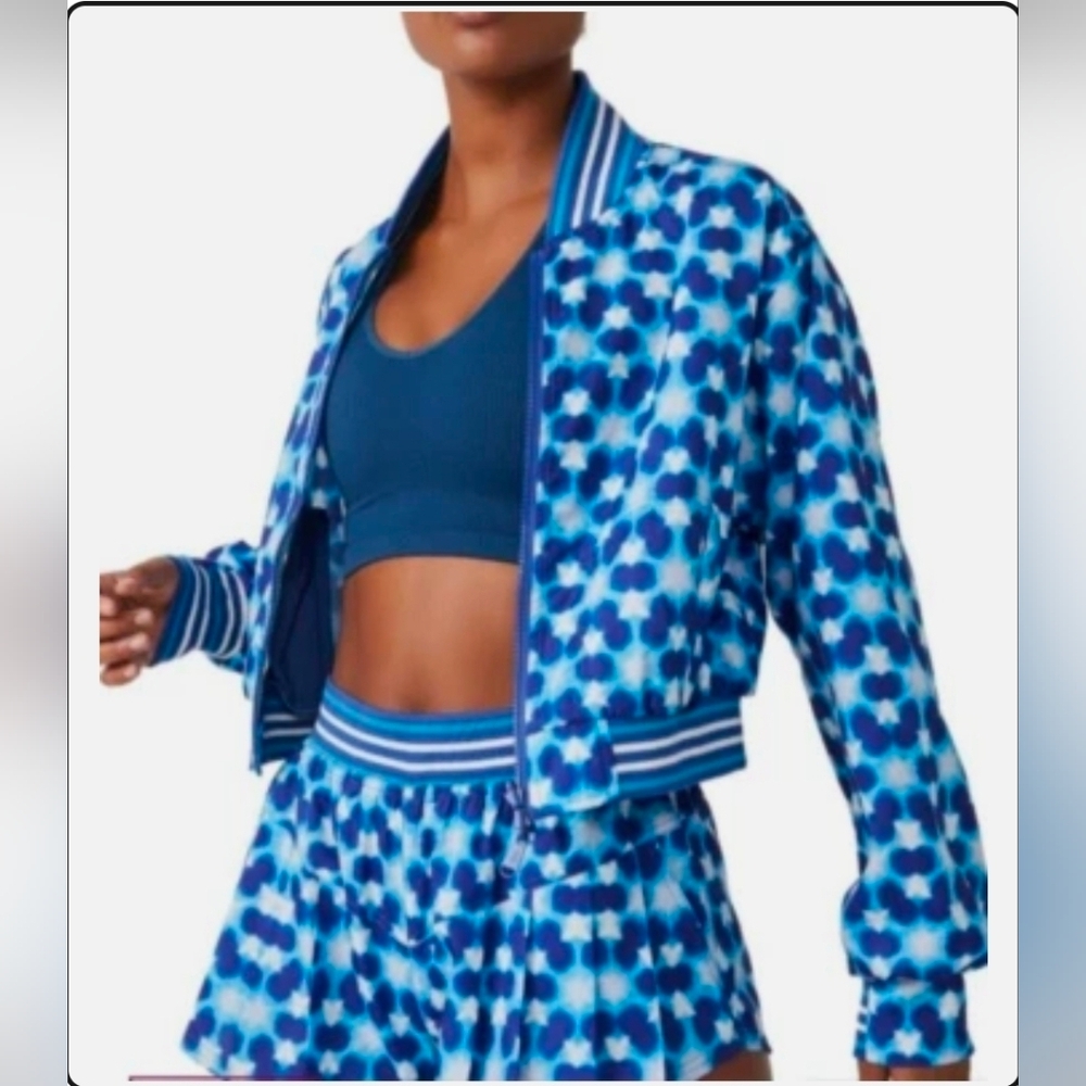 Free People Movement Blue Tie-Dye Cropped Bomber Jacket Size Small EUC